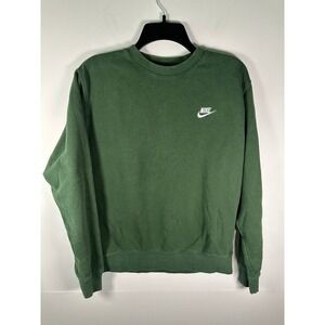 Nike Sweatshirt Mens M Green Crewneck Embroidered Swoosh Pullover Cotton Blend